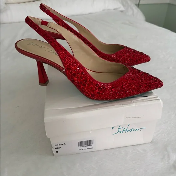 Betsey Johnson Red Crystal Pointed-Toe Slingback heels 
3in flared heels - Picture 2 of 3